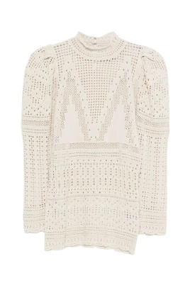 Crochet Knit Mock Neck Sweater