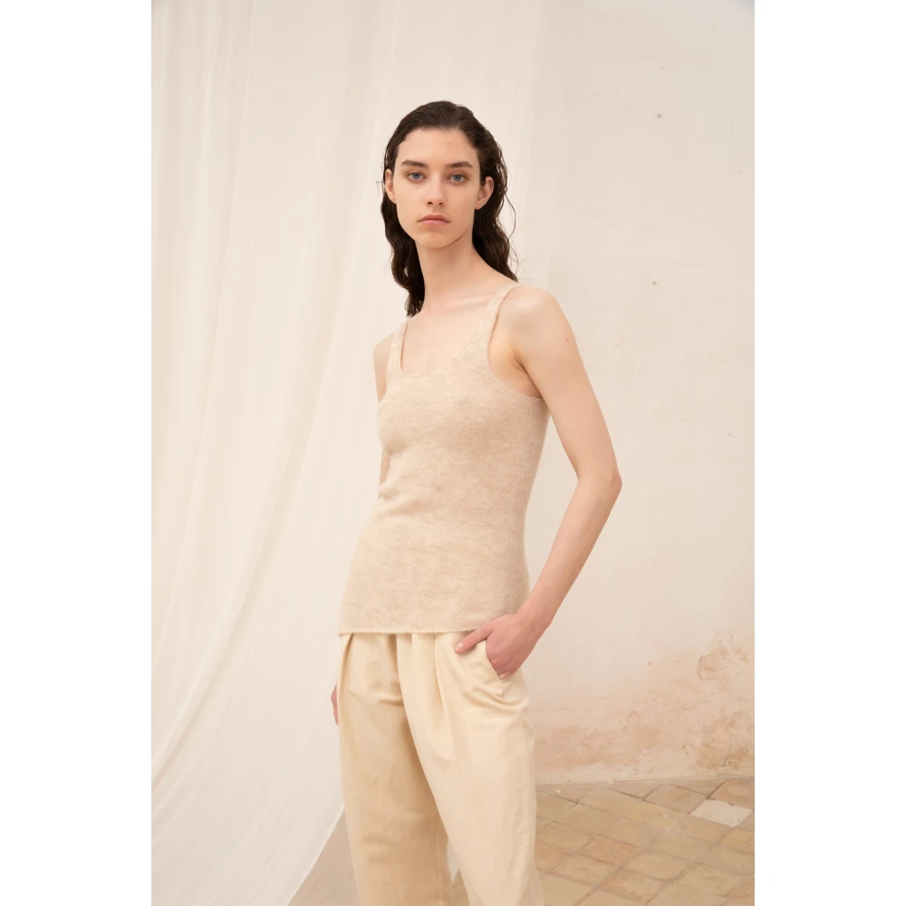 Cortana Alpaca Merino Zijde Top Asymmetrisch Beige Dames