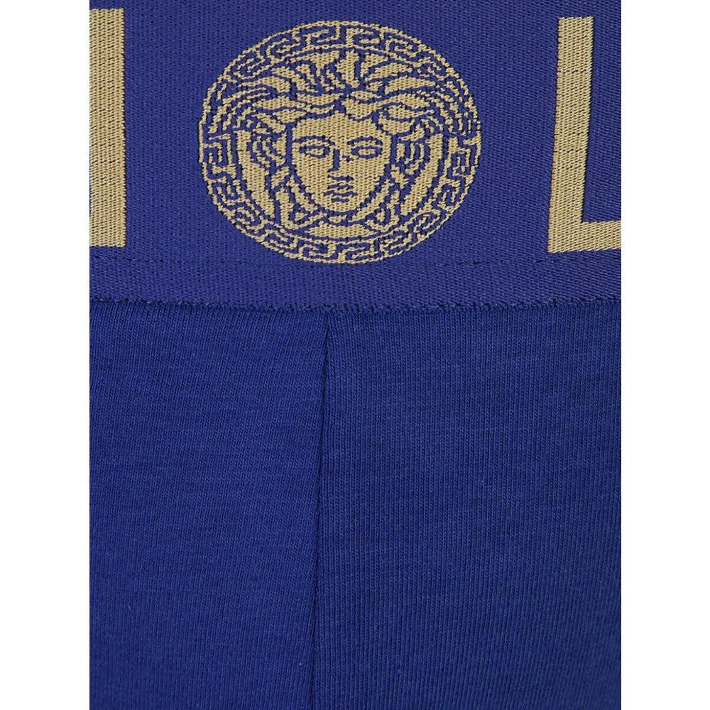Versace Blauwe Jock Strap met Gouden Griekse Rand Blue Heren