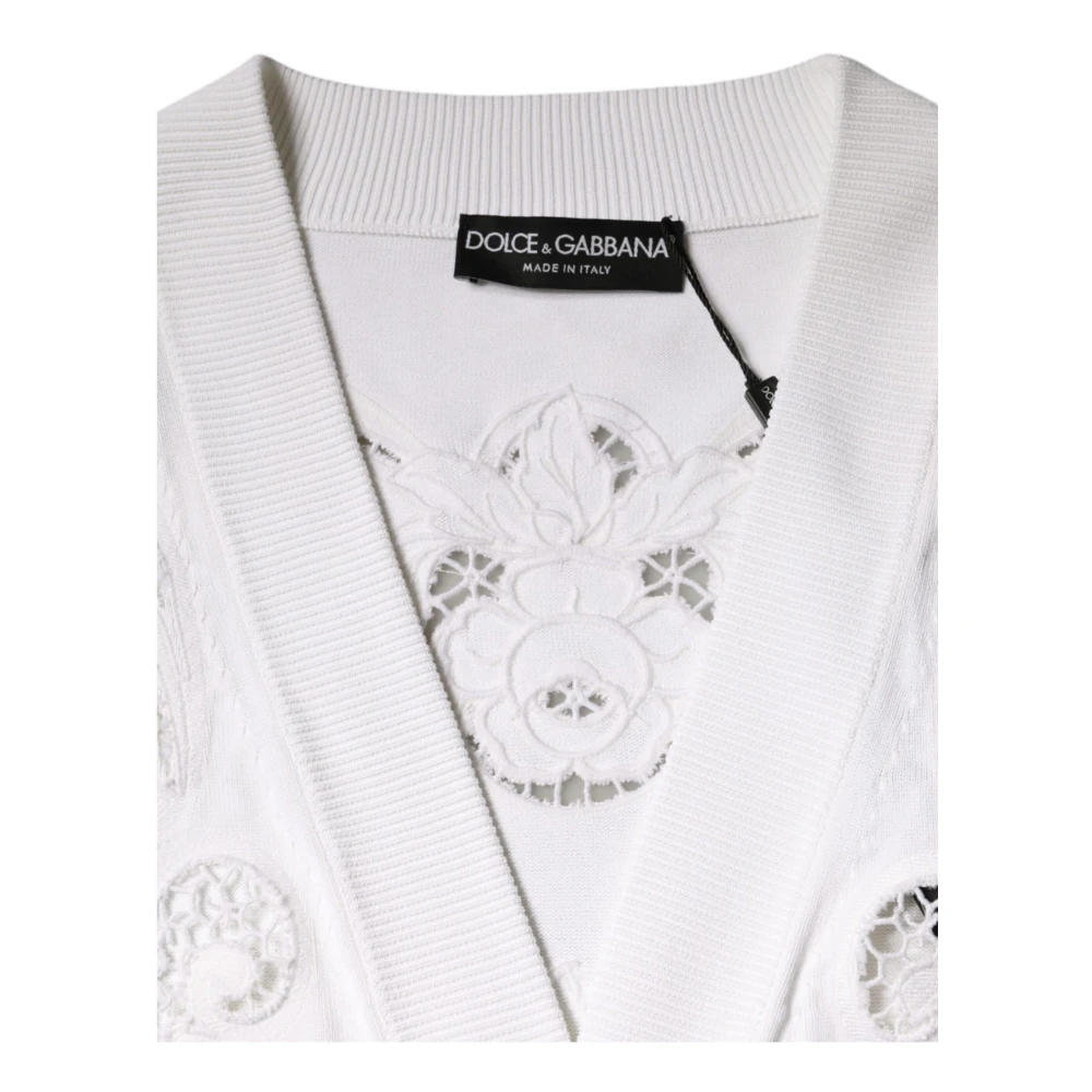 Dolce & Gabbana Witte Bloemige Cardigan Sweater Knoopsluiting White Dames