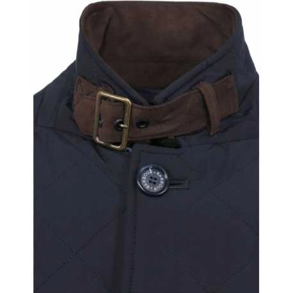 Barbour Navy Gewatteerd Jack Hoge Kraag Achtersplitten Blue Heren