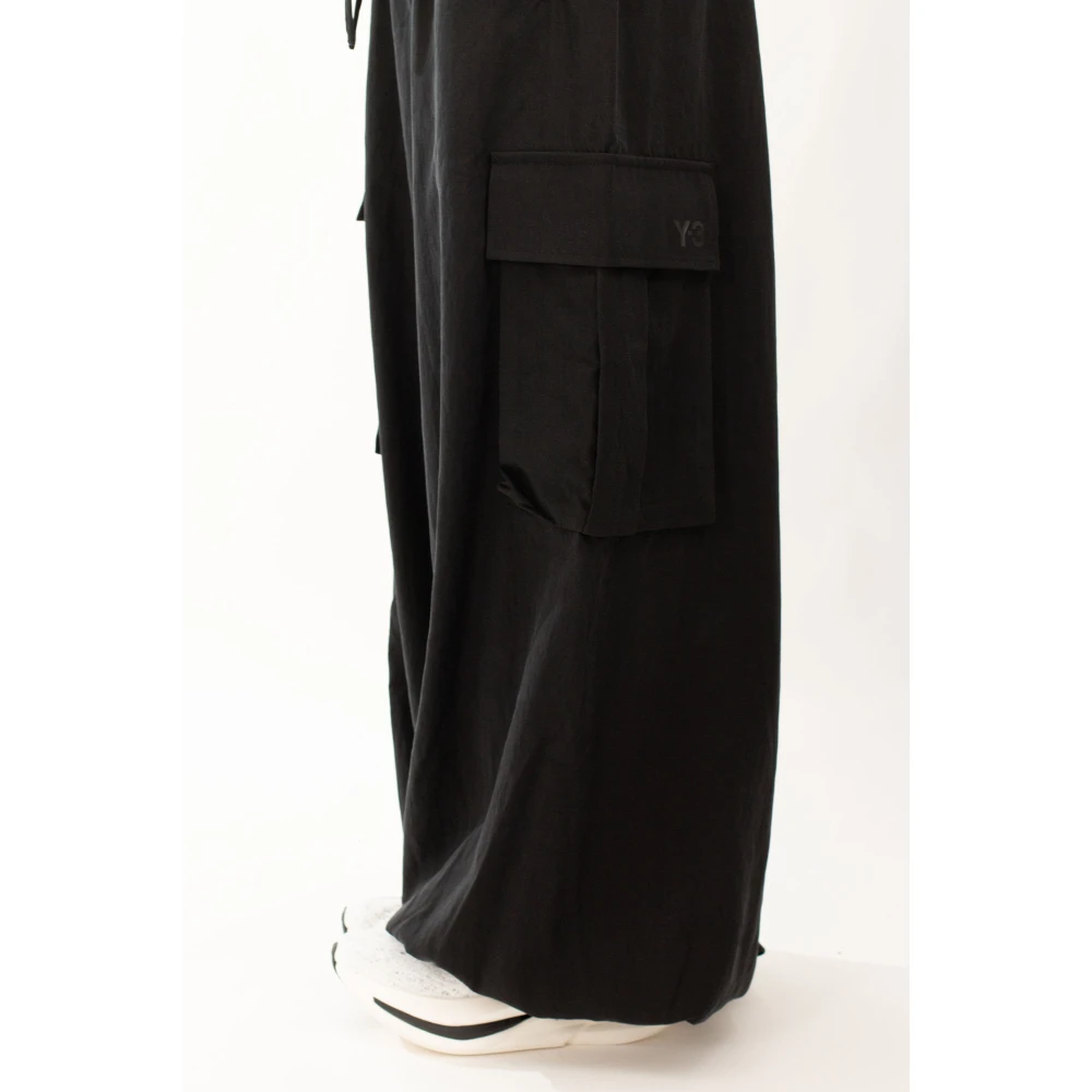 Y-3 Zwarte Wijde Cargo Broek in Gewassen Twill Black Dames