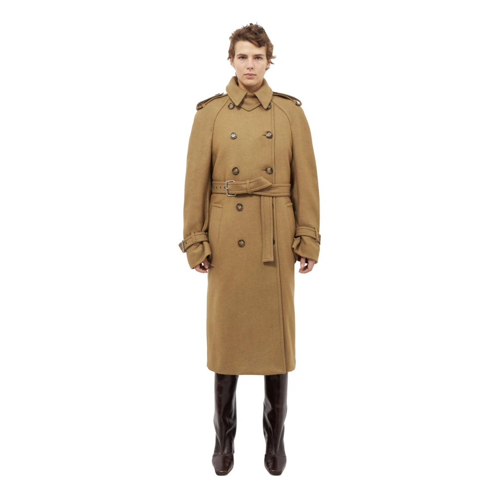 SPORTMAX Khaki Wollen Jas met Riem Beige Dames