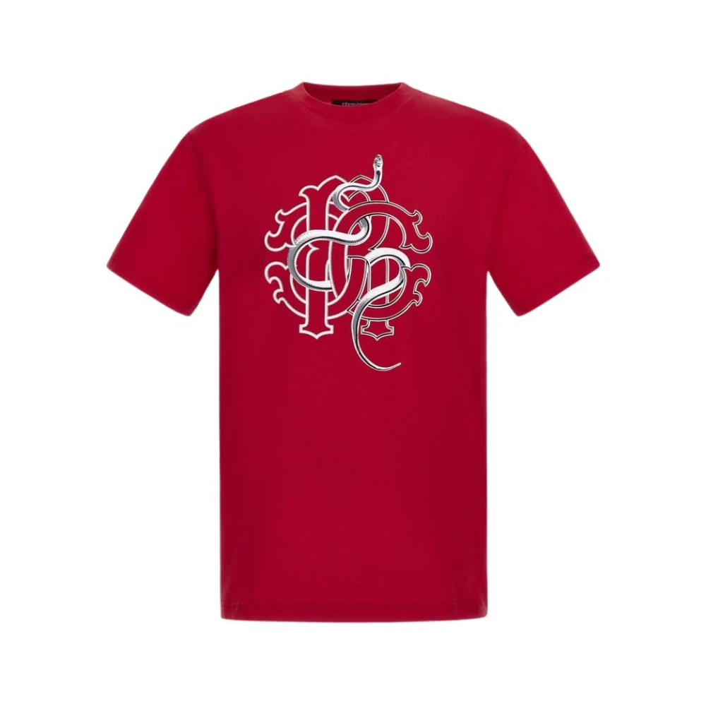 Roberto Cavalli T-shirt met slangenprint Red Heren