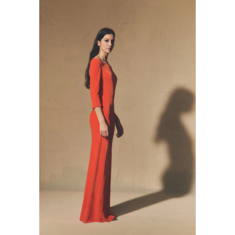 Cortana Rode Fluweel Lange Jurk Boothals Red Dames
