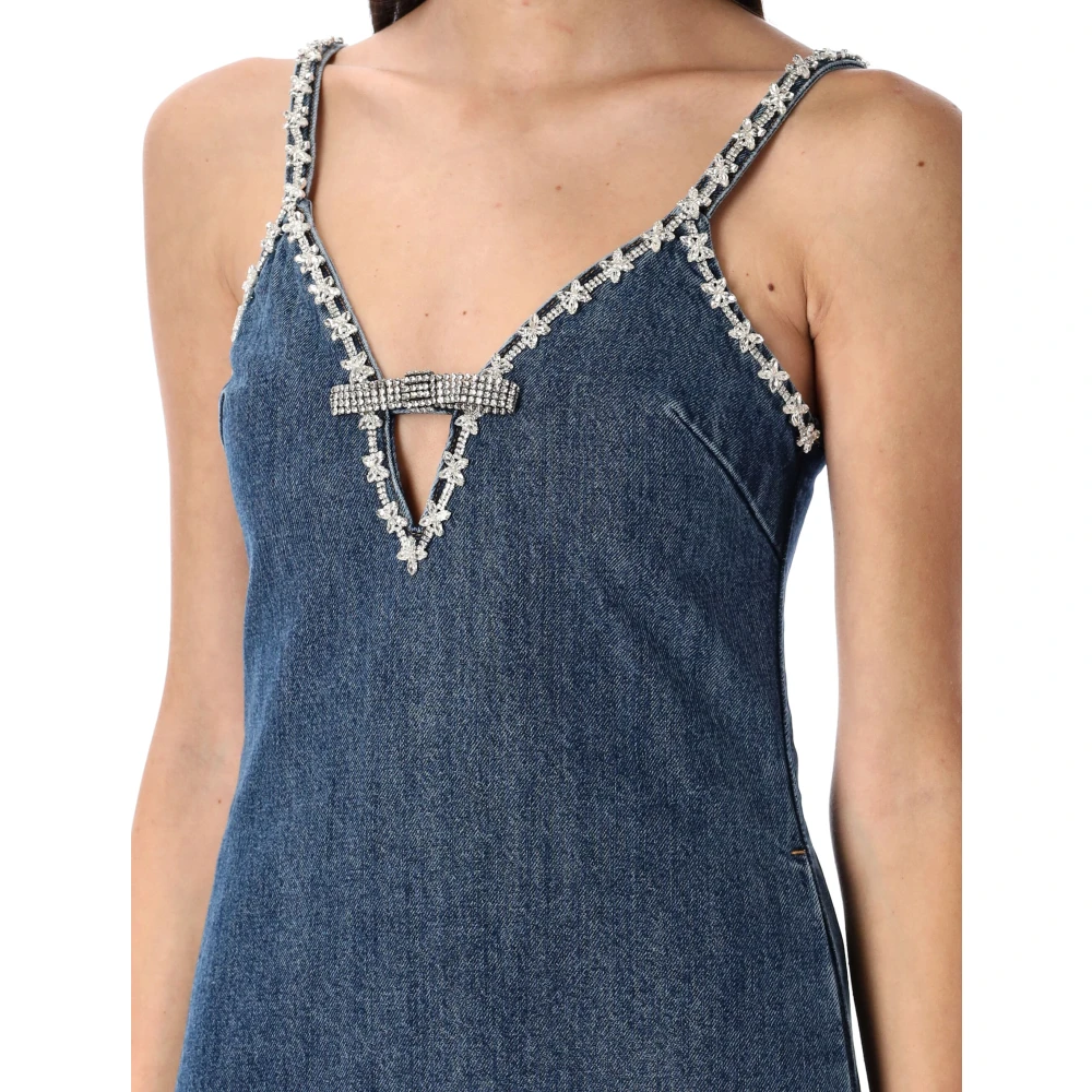 Self Portrait Blauwe Denim Strappy Mini Jurk Blue Dames