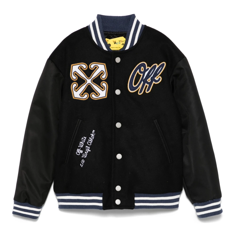 Off White Varsity Patch Jacka Svart Blå Black, Unisex