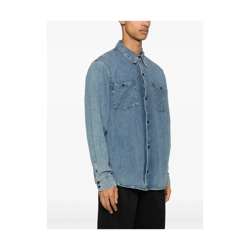 7 For All Mankind Indigo Blauwe Knoop-Front Shirt Blue Heren