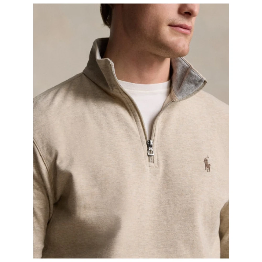 Polo Ralph Lauren Zijdezachte Half-Zip Katoenmix Trui Beige Heren
