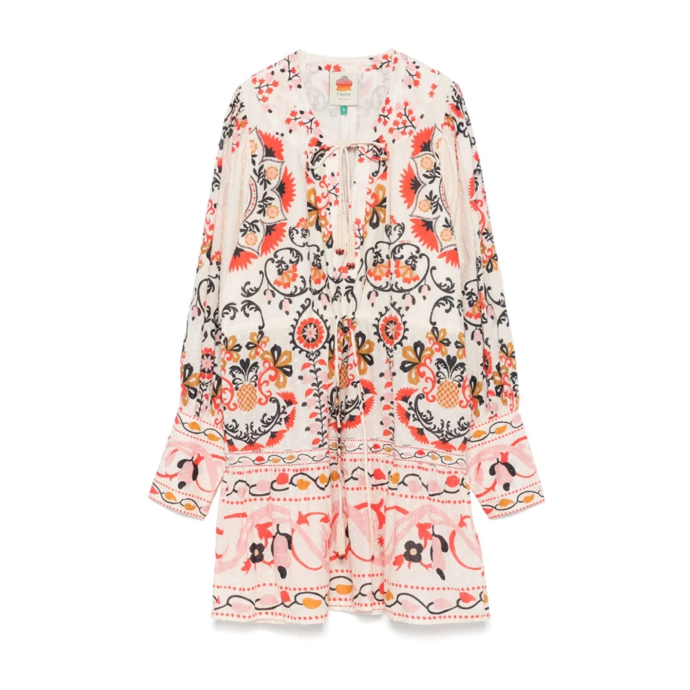 Farm Rio Amandel Beige Trekkoord Jurk Multicolor Dames