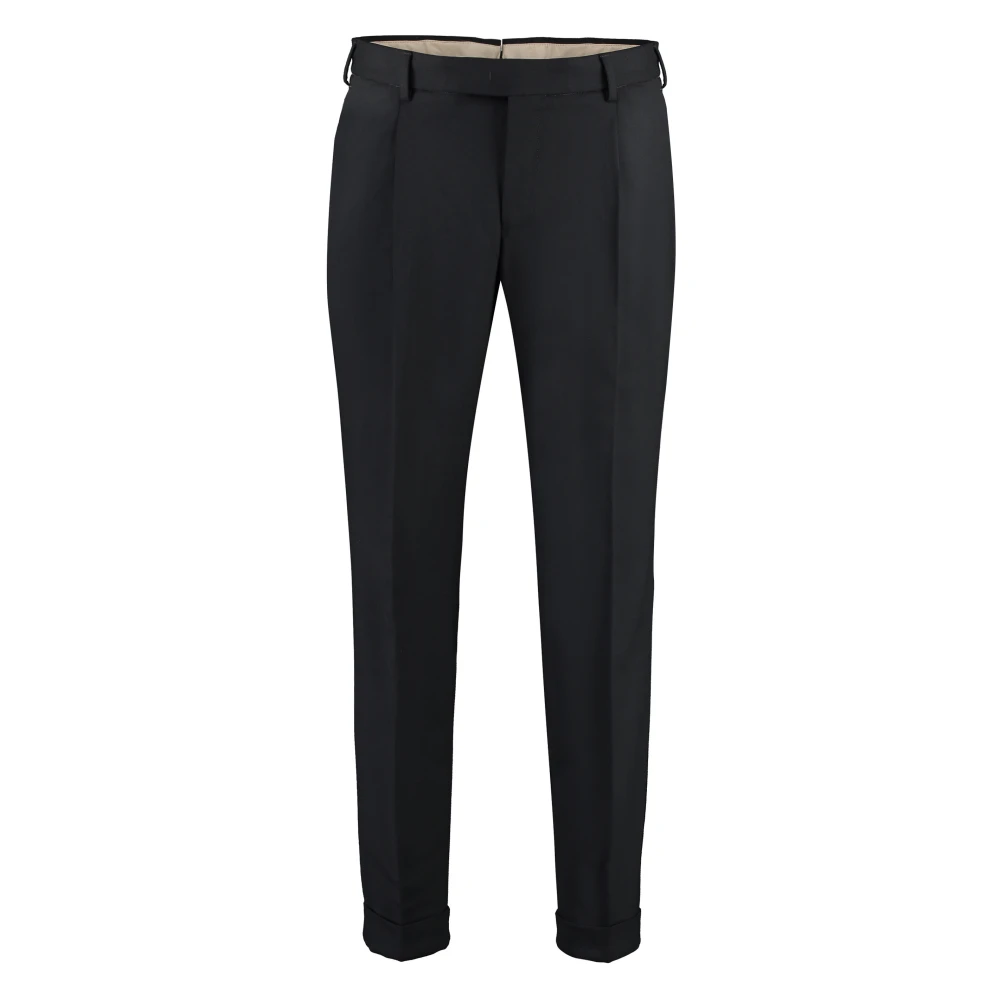 Pt Torino Men's Black Virgin Wool Tailored Trousers