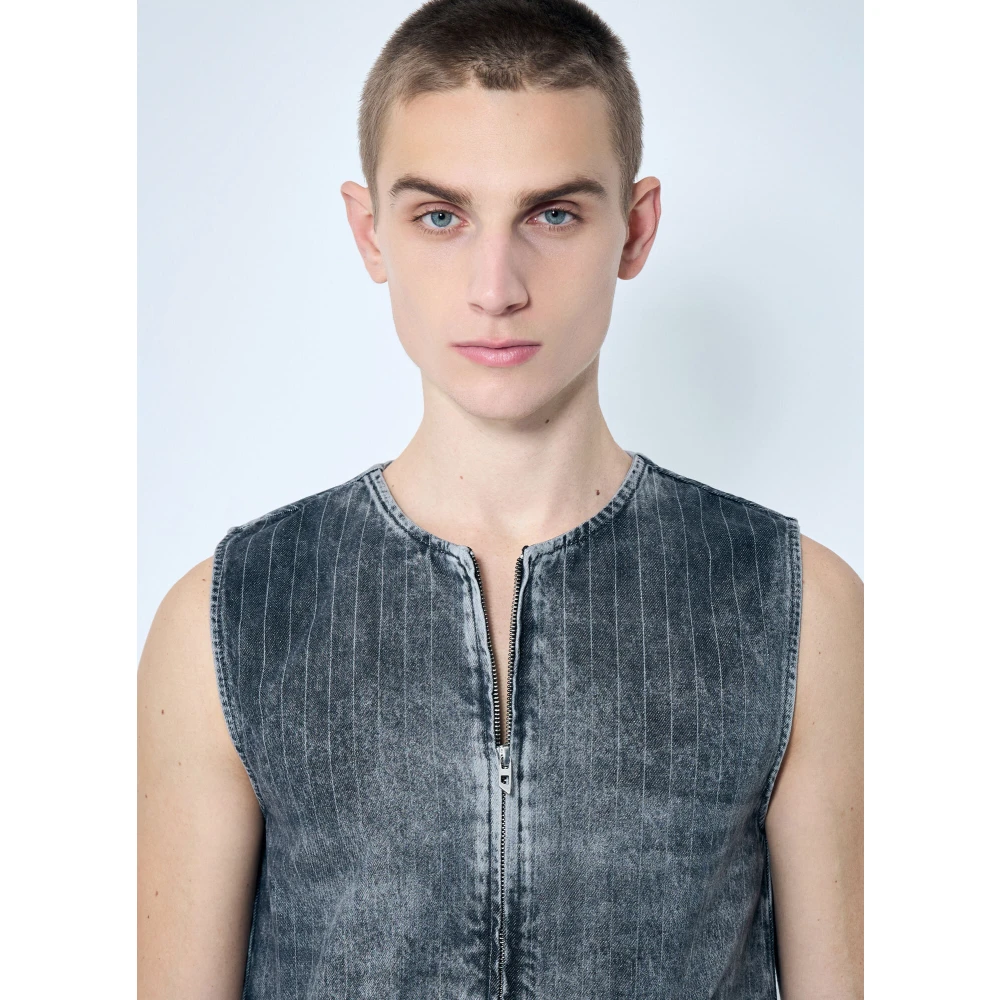 Diesel Gestreepte Denim Vest met Ritssluiting Gray Heren