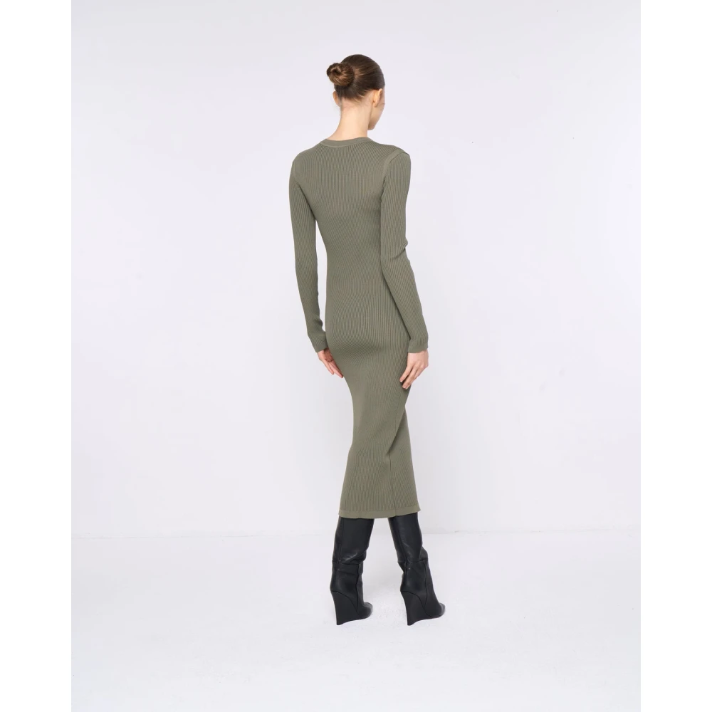 Silvian Heach Geribbelde midi jurk met ronde hals Green Dames