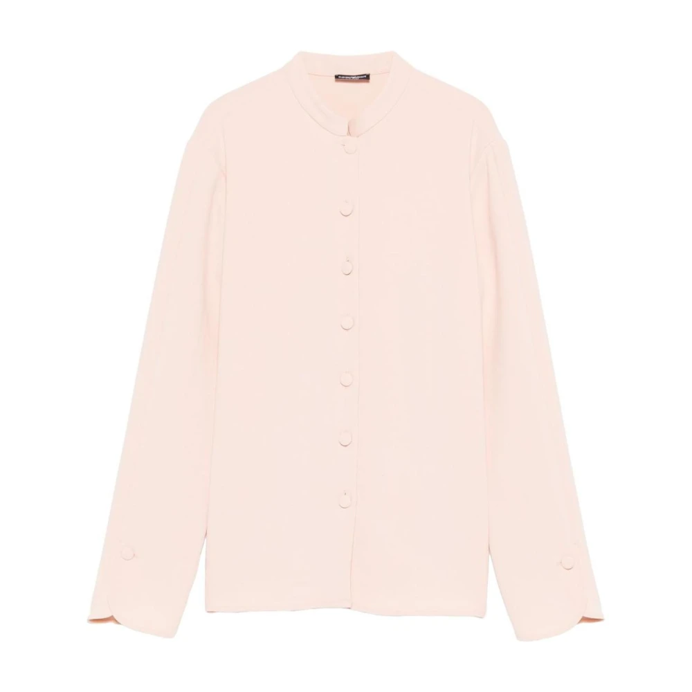 Emporio Armani Vrouw Roze Overhemden Dames, 2XS, Sheer Logo Print Button-Front Shirt