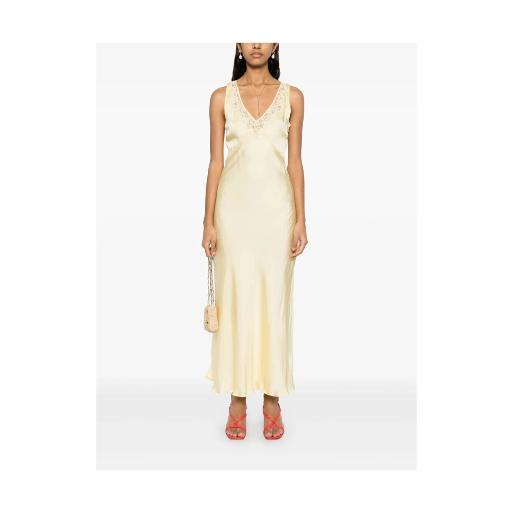 Twinset Pastelgele Kant V-hals Jurk Yellow Dames