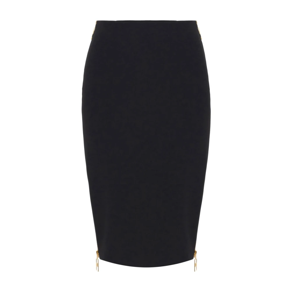 Elisabetta Franchi Zwarte Midi Rok met Ritsmotief Black Dames