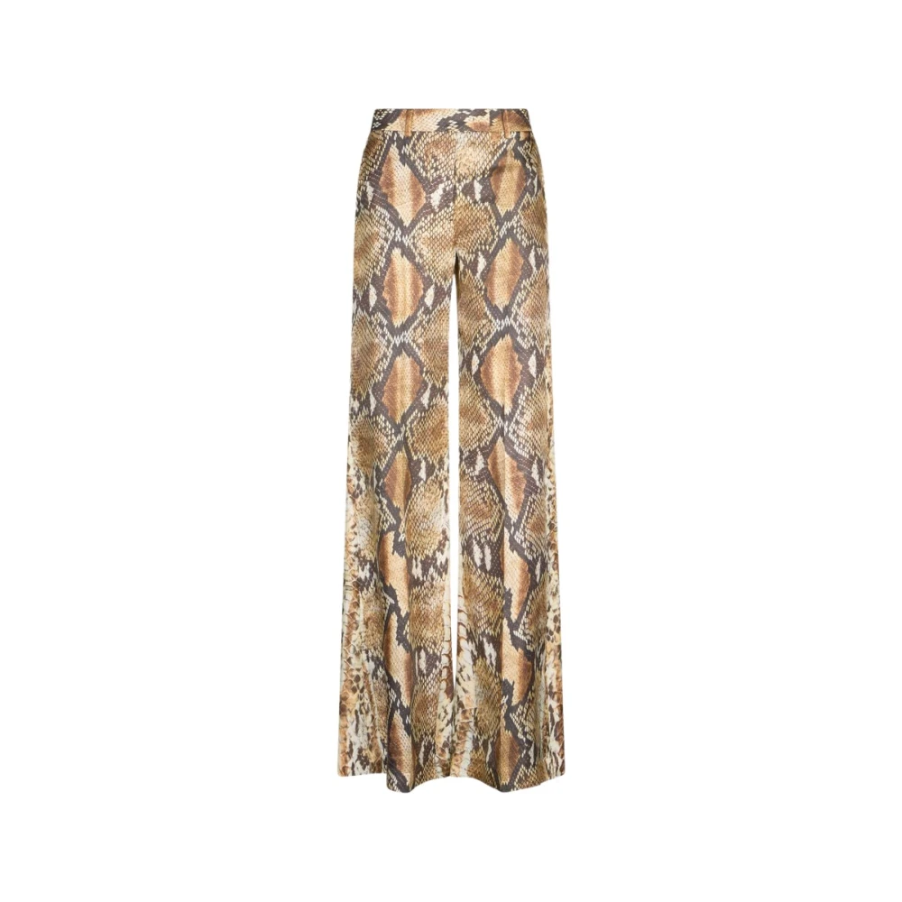 Roberto Cavalli Brown Python Print Wide Leg Trousers - Female - Wide Trousers - S - Trousers