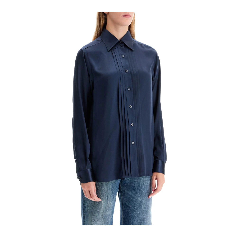 Tom Ford Zijden Charmeuse Blouse Shirt Blue Dames