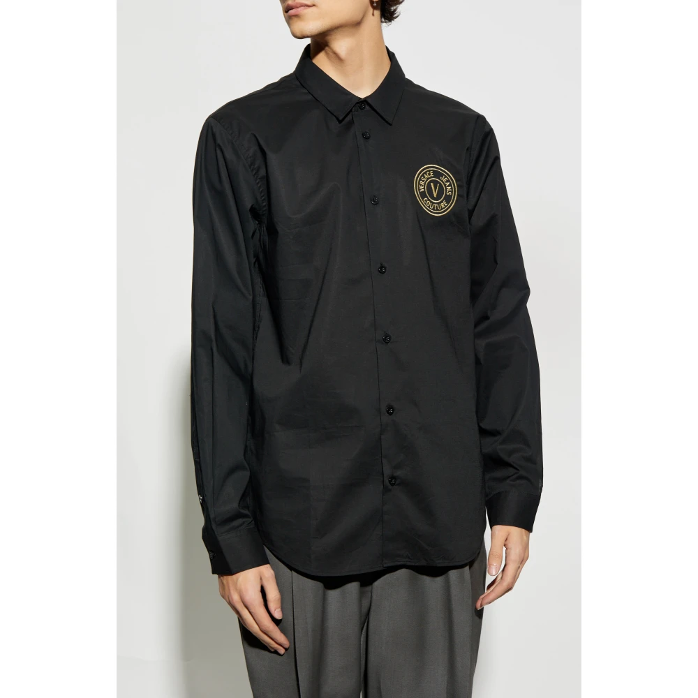 Versace Jeans Couture Overhemd met geborduurd logo Black Heren