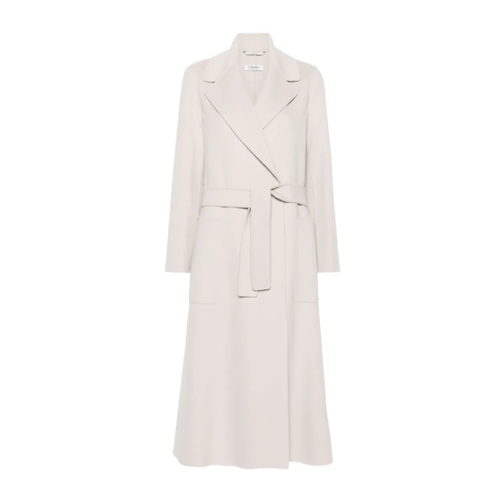 Max Mara Beige Wol Wrap Jas Wijd Uitlopende Silhouet Beige Dames