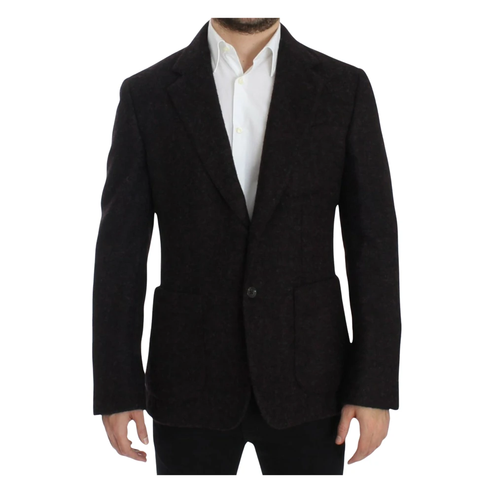 Dolce & Gabbana Bordeaux Alpacka Tvåknapp Blazer Jacka Black, Herr