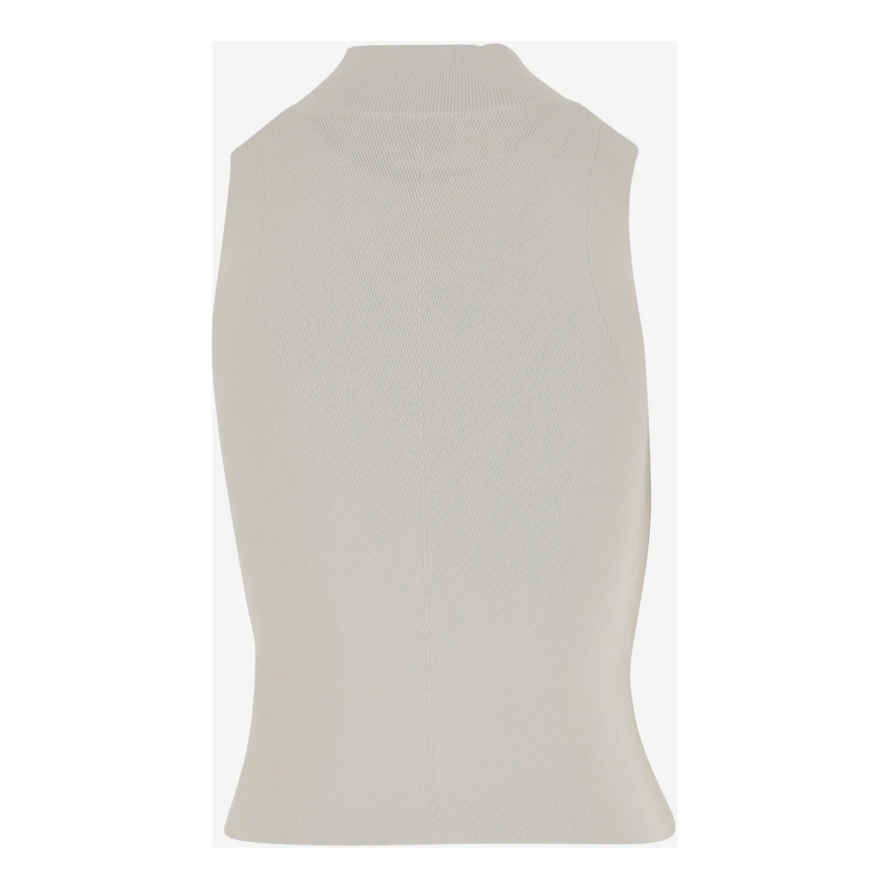 Diesel Mouwloze Hoge Hals Logo Top Wit White Dames