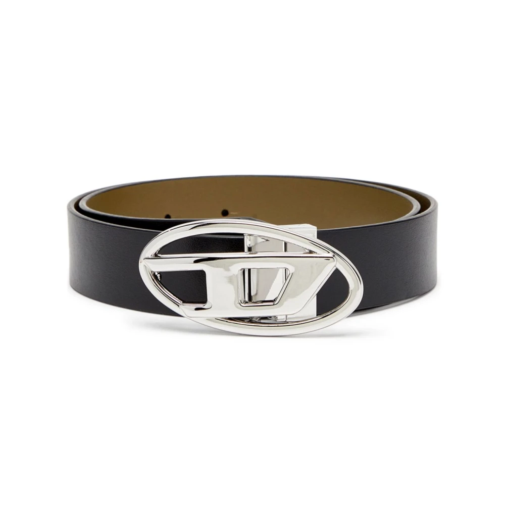 Diesel Women's Black Belts, 80 Cm, Belt With Oval Silver Logo Buckle