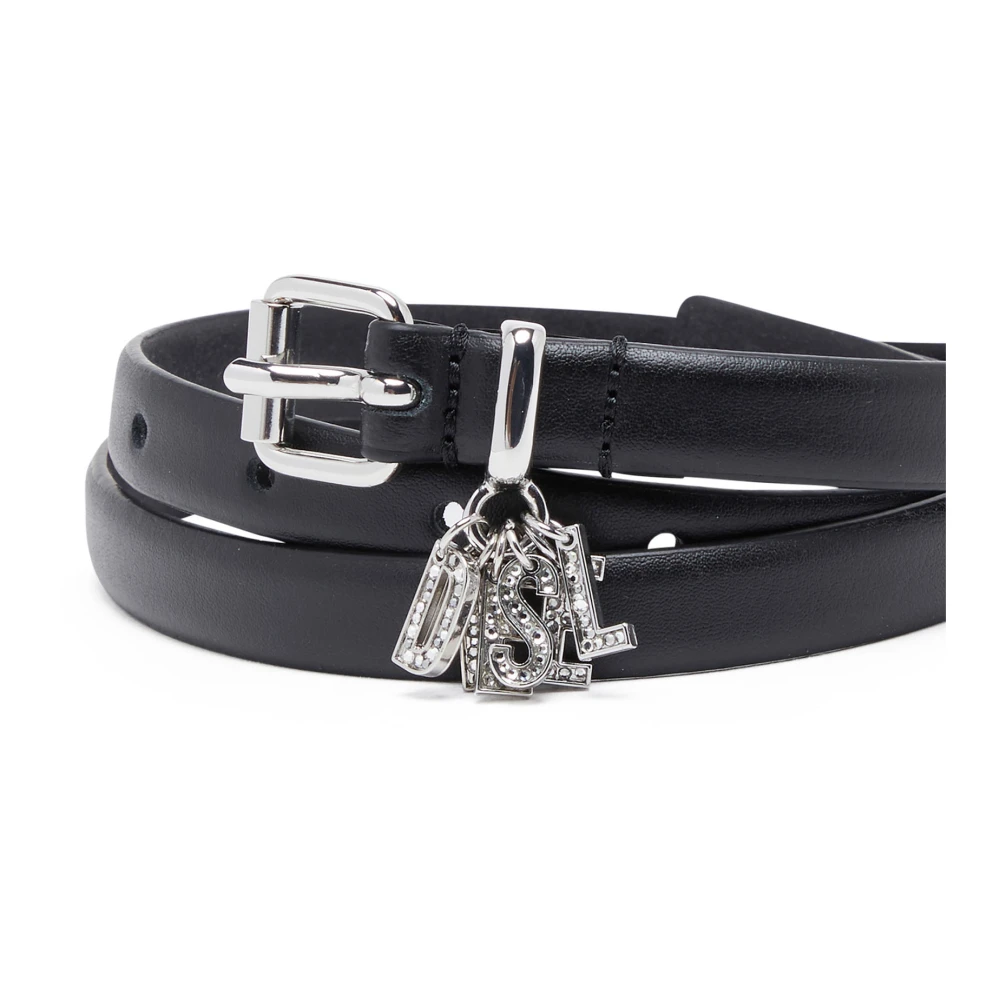 Diesel Leather belt with crystal logo charms Black Dames
