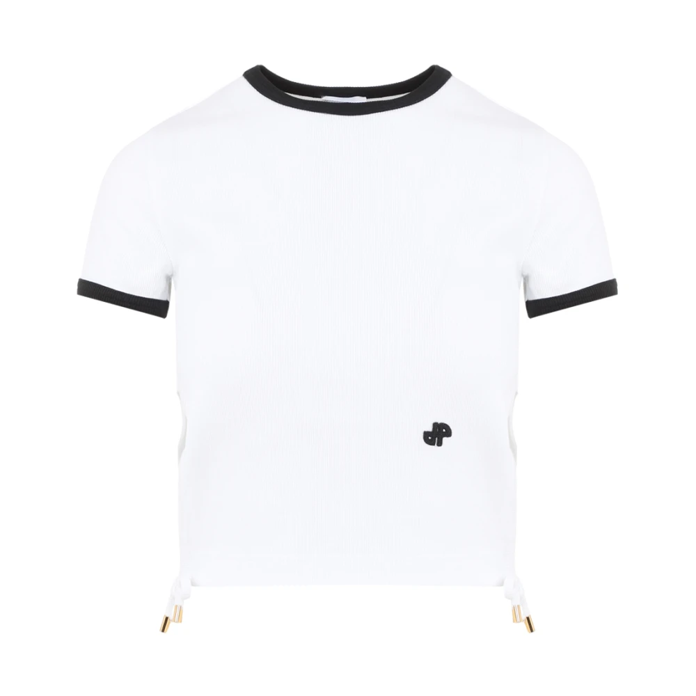 Patou Wit Geribbeld Katoenen T-shirt met Loop Cutout White Dames