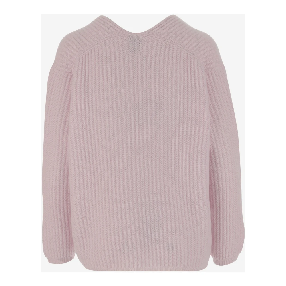 allude Geribbelde Cashmere V-Hals Trui Roze Pink Dames