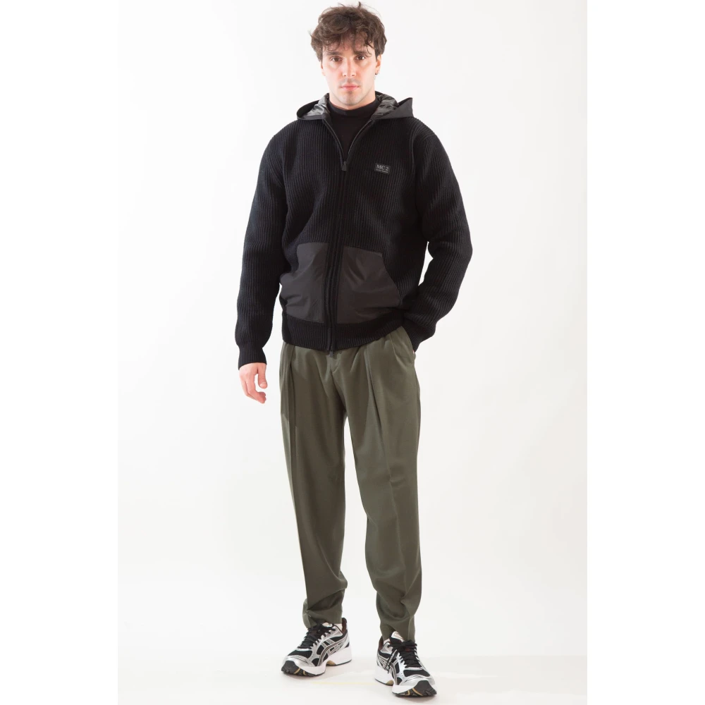 MC2 Saint Barth Merino Ribbed Hoodie Black Heren