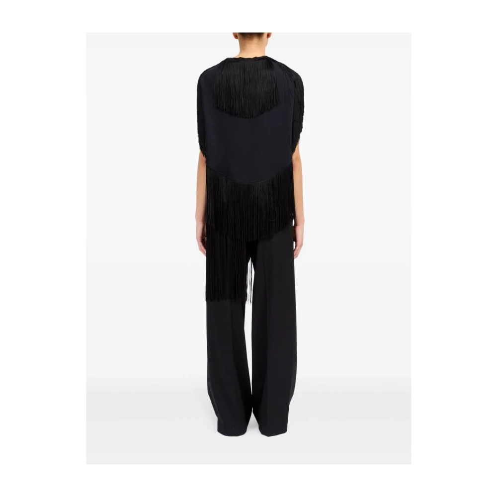 MM6 Maison Margiela Zwarte Top met Franjes en Bootnek Black Dames