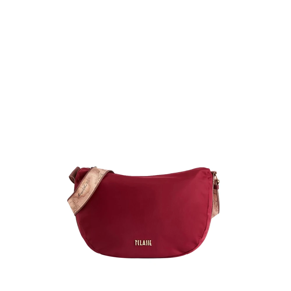 Alviero Martini 1a Classe Rode leren schoudertas met geo-print Pink Dames