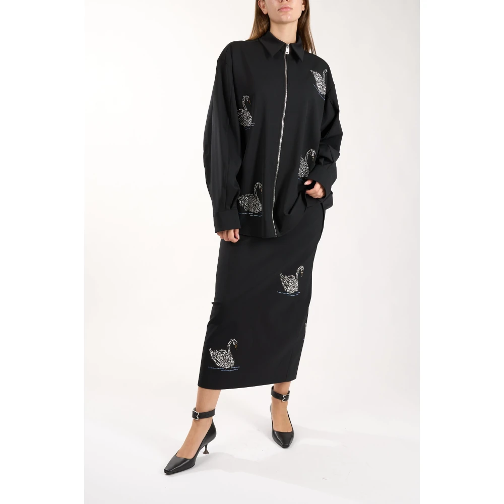 Msgm Wollen overhemd met zwanenmotief Black Dames