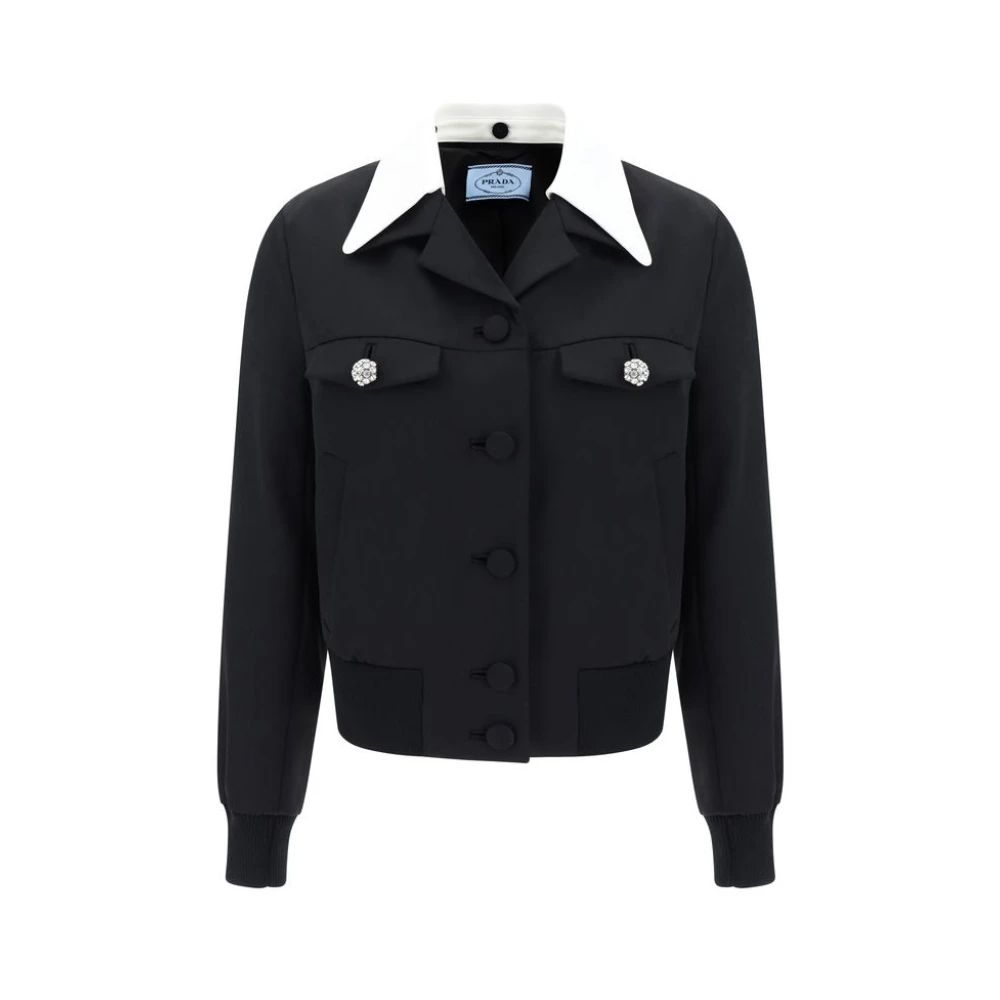 Prada Women's Black Wool Jacket With Contrast Collar - Light Jackets - M - Jackets