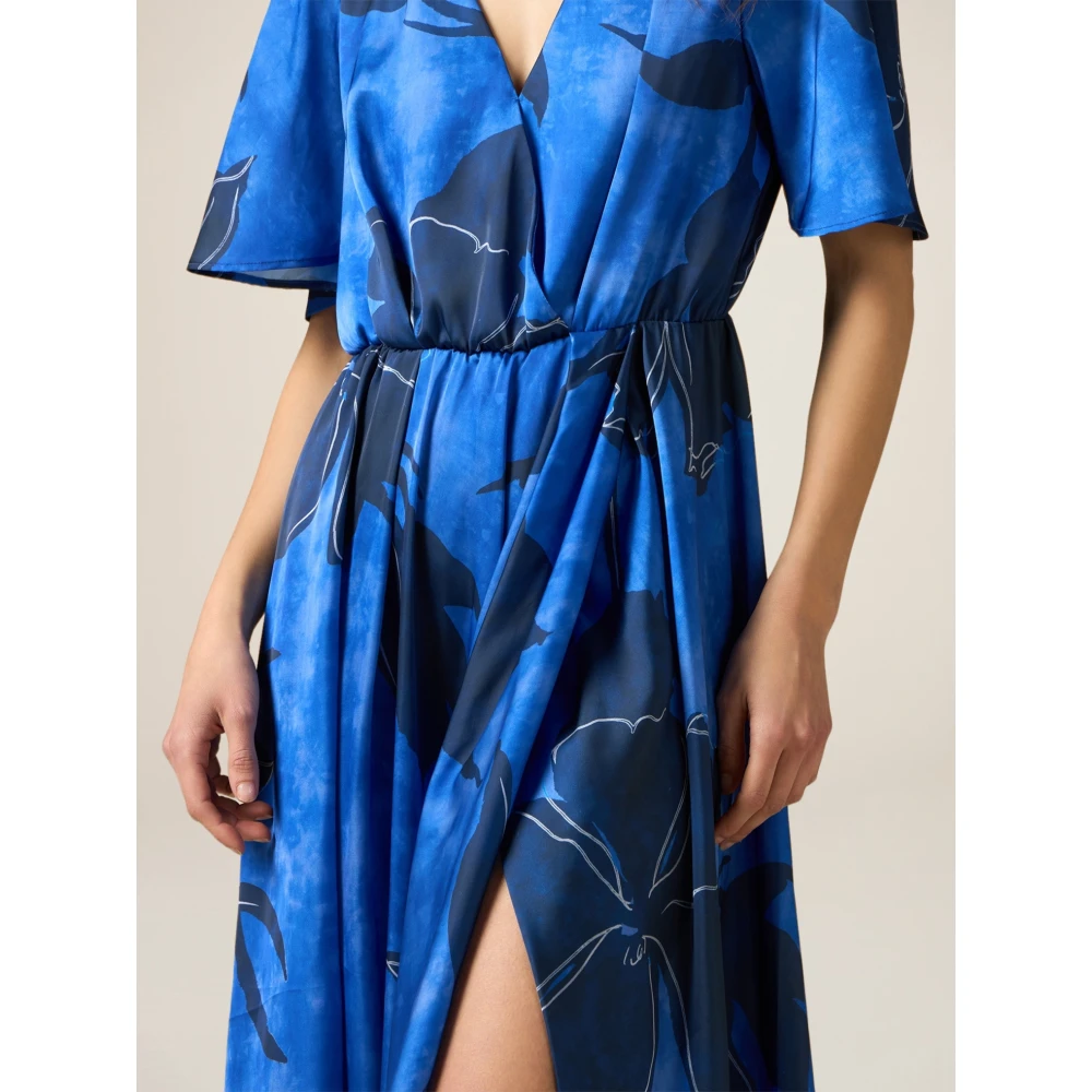 Oltre Satin Jurk met Bloemenpatroon Blue Dames