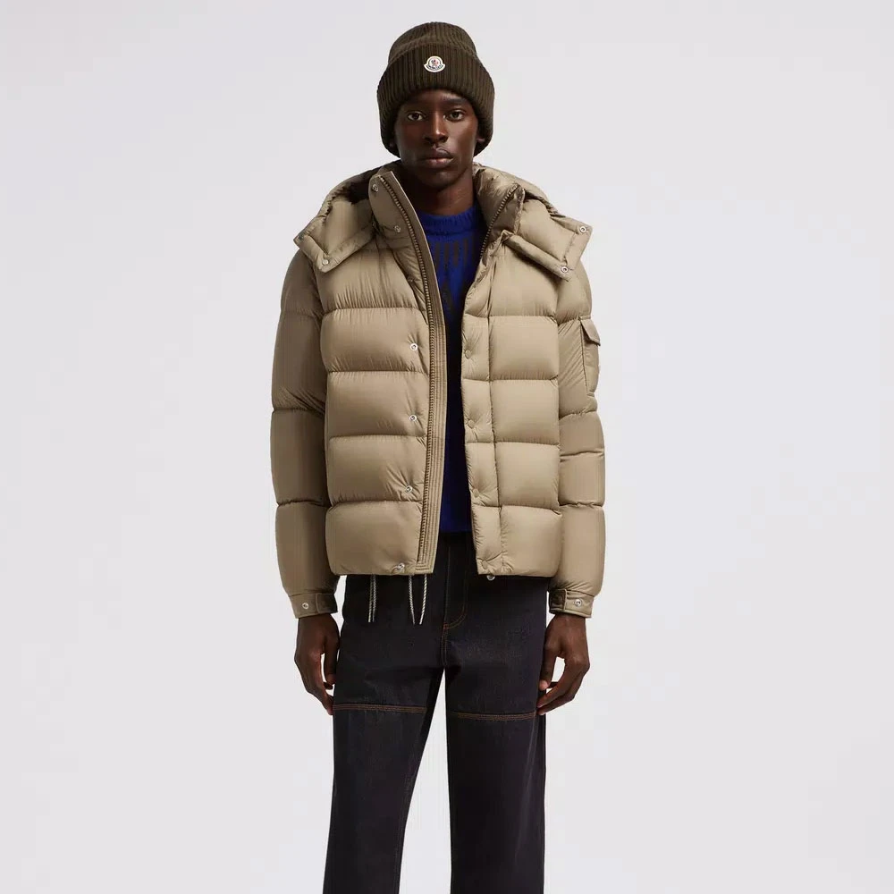 Moncler Korte donsjas met afneembare capuchon Brown Heren