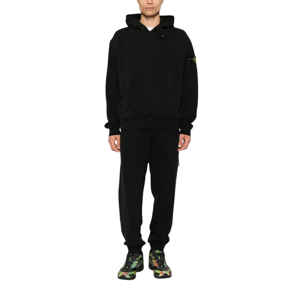 Stone Island Black Brushed Cotton Fleece Hooded Sweatshirt - Male - Hoodies - S - Sweatshirts & Hoodies