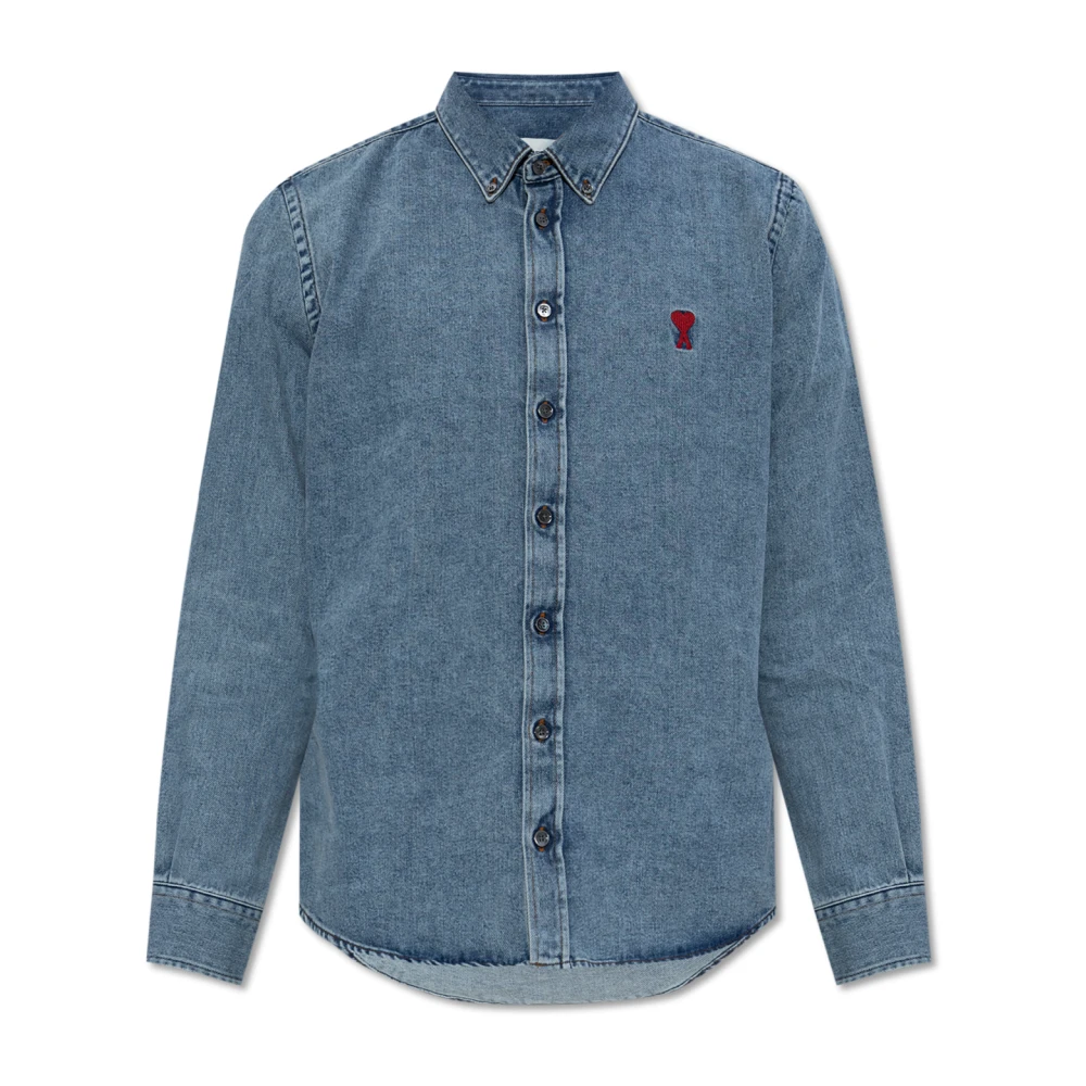 Ami Paris Denim shirt met logo Blue Heren