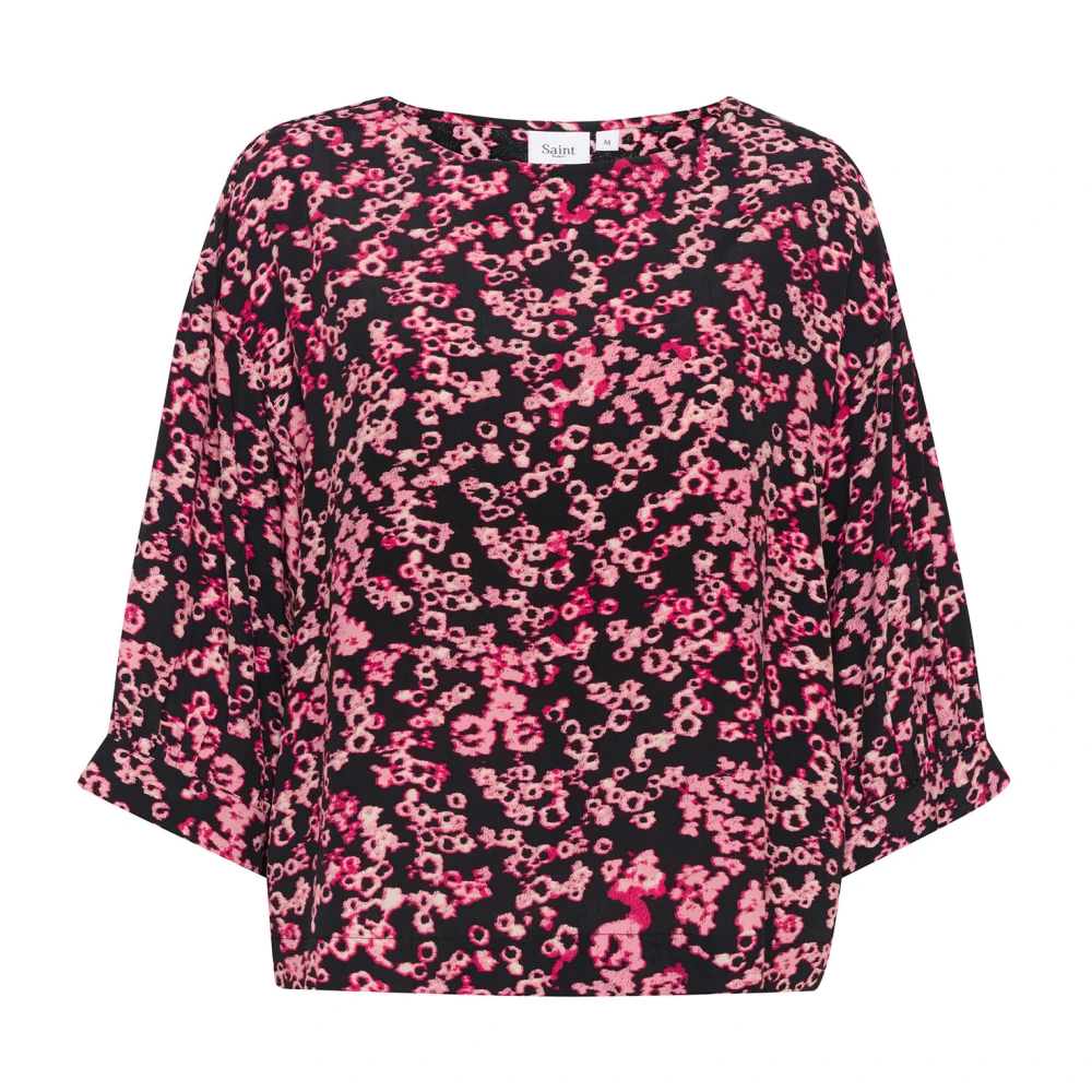 Saint Tropez Zwarte Fluid Blooms Blouse Multicolor Dames