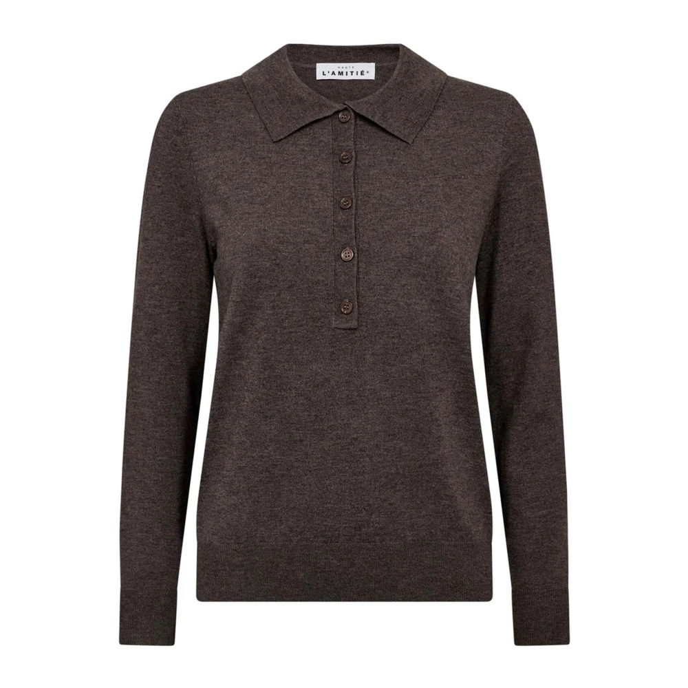 Haute L'amitié Women's Brown Polo Shirts, Xs, Premiere Polo Knit Jumper Mocca