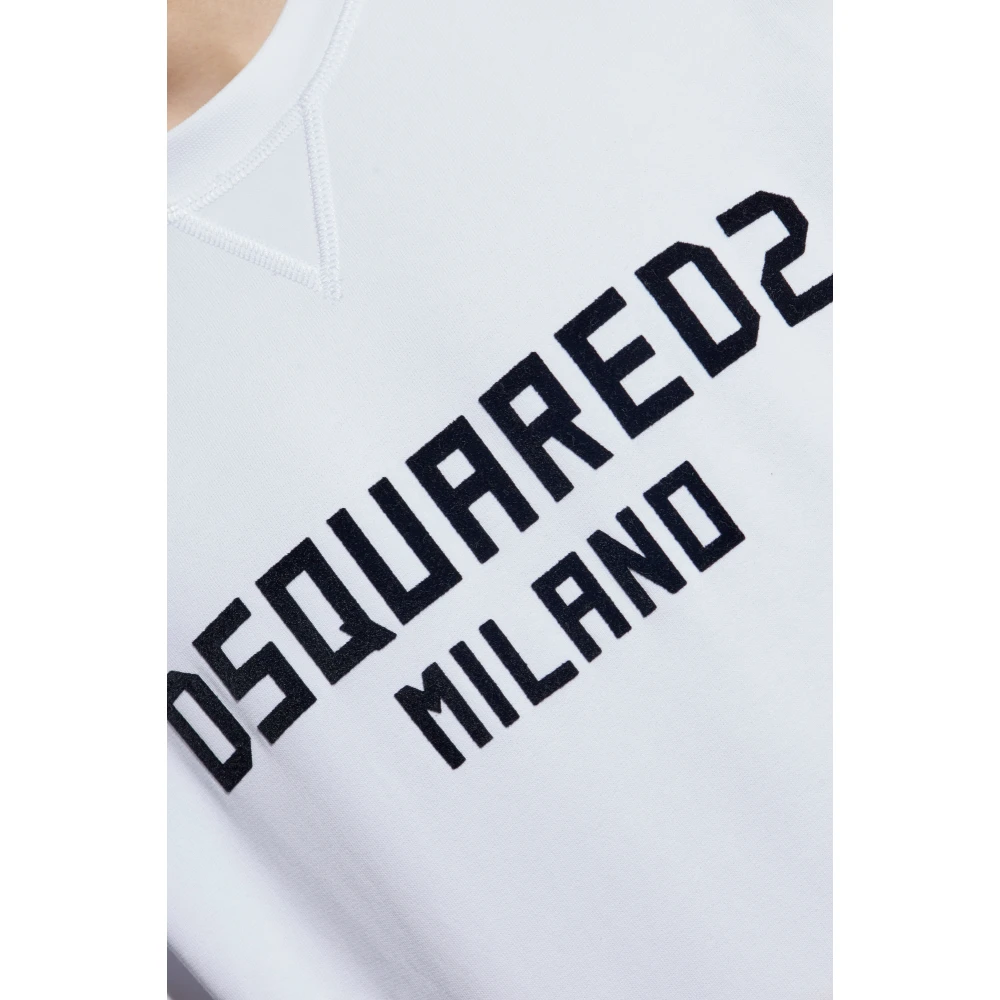 Dsquared2 Sweatshirt met logo en fluweelachtige afwerking White Heren