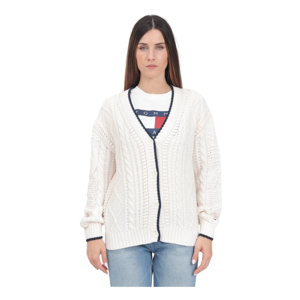 Tommy Jeans Crème vest met logoborduursel White Dames