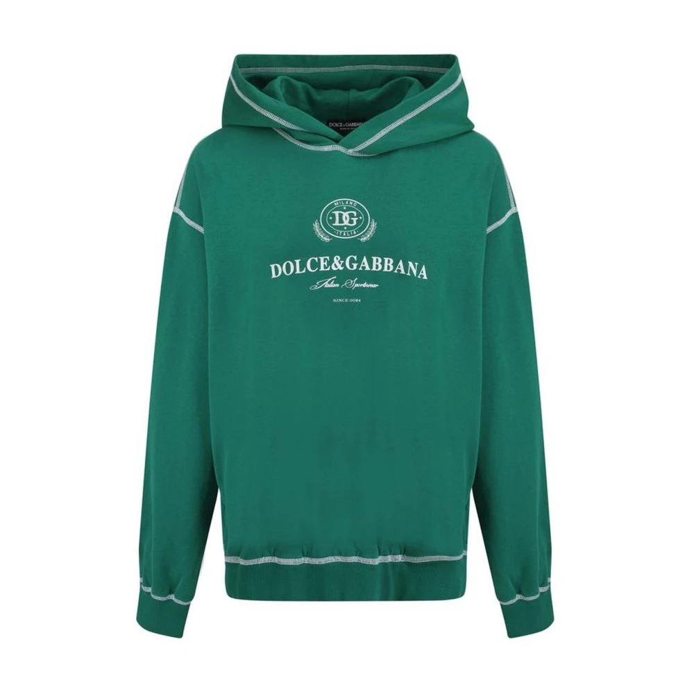 Dolce & Gabbana Monogram Katoenen Hoodie met Trekkoord Green Heren