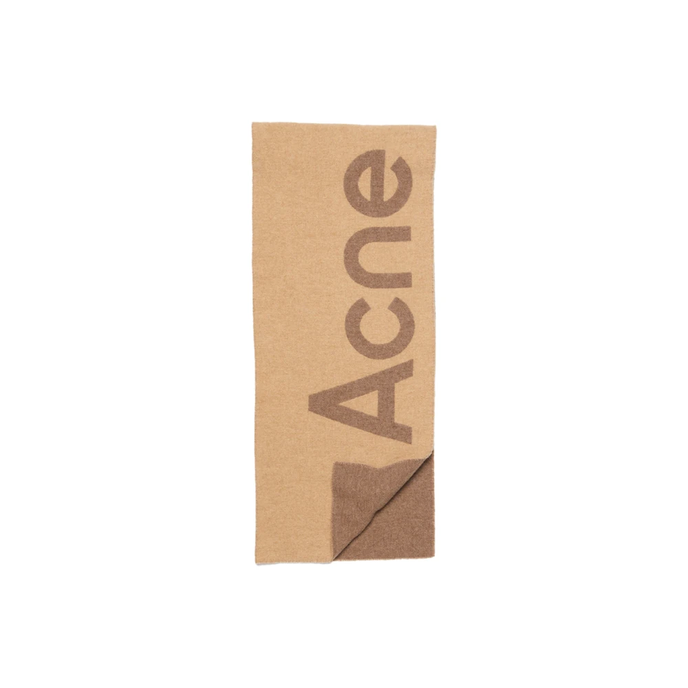 Acne Studios Beige Bruin Jacquard Logo Sjaal Brown Unisex