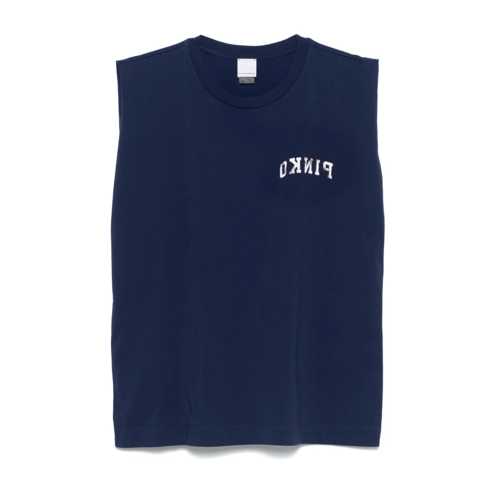 Pinko Blauwe Crew Neck Mouwloze T-shirts en Polos Blue Dames