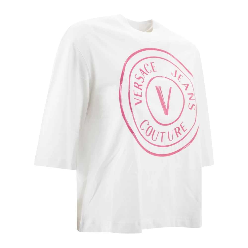 Versace Jeans Couture Glitter Logo Print T-shirts en Polos White Dames