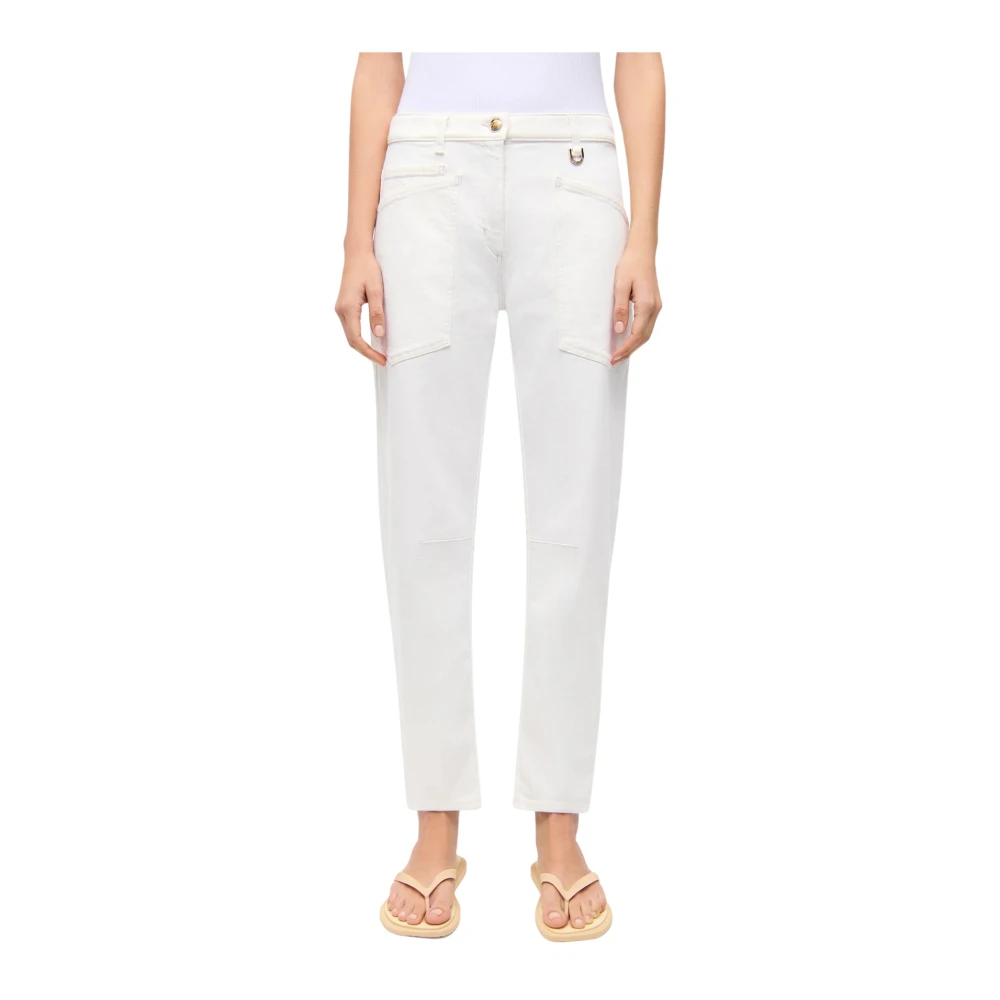 Cambio Women's White Loose Fit Jeans, L, Ocean O-Shape Cropped Jeans