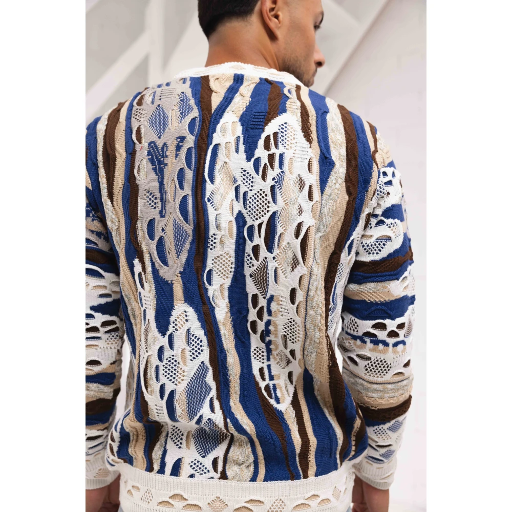 carlo colucci Beige Heren Sweater Trendy Patroon Multicolor Heren