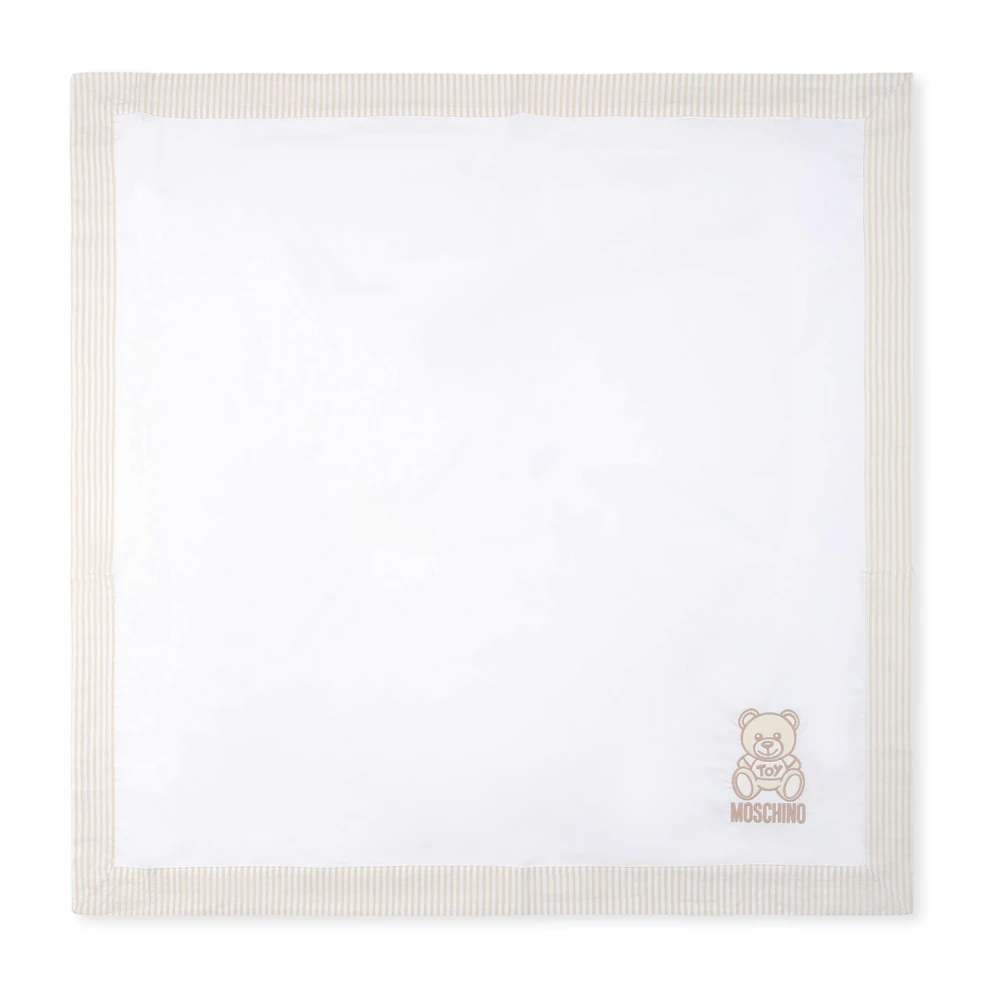 Moschino Teddybeer Versierd Wit Katoenen Deken Beige Unisex